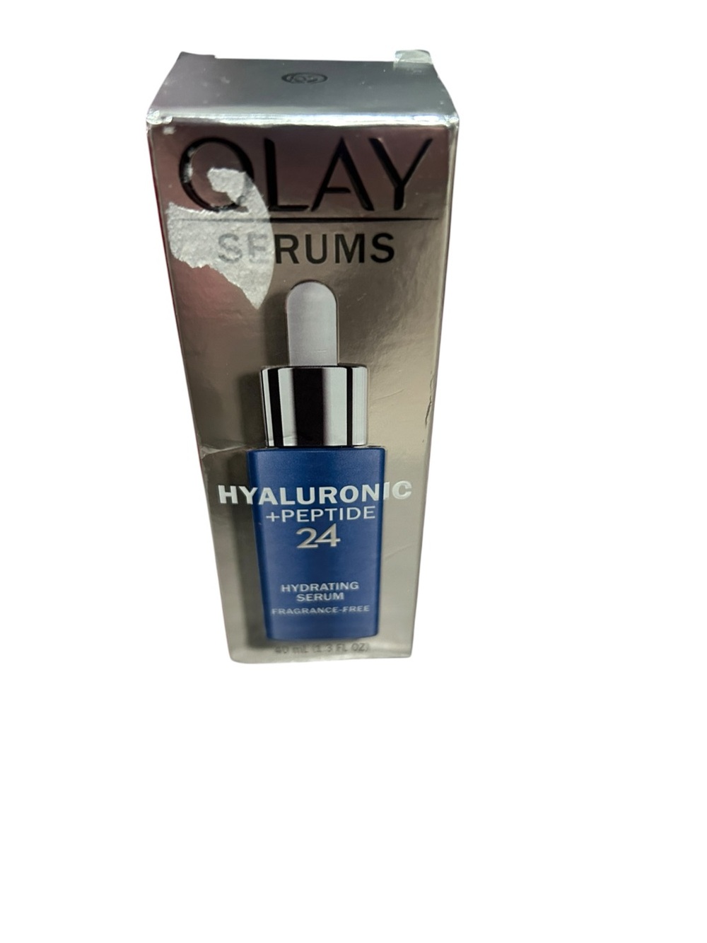 OLAY Hyaluronic + Peptide 24 Hydrating Serum — Blue and Silver